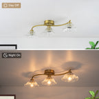 3-Light Gold Linear Flush Mount Ruffled Lotus Leaf Clear Glass Shades - product image 8 | Zenvolit