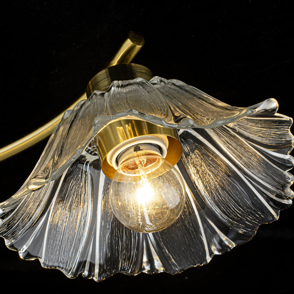 3-Light Gold Linear Flush Mount Ruffled Lotus Leaf Clear Glass Shades - product image 9 | Zenvolit