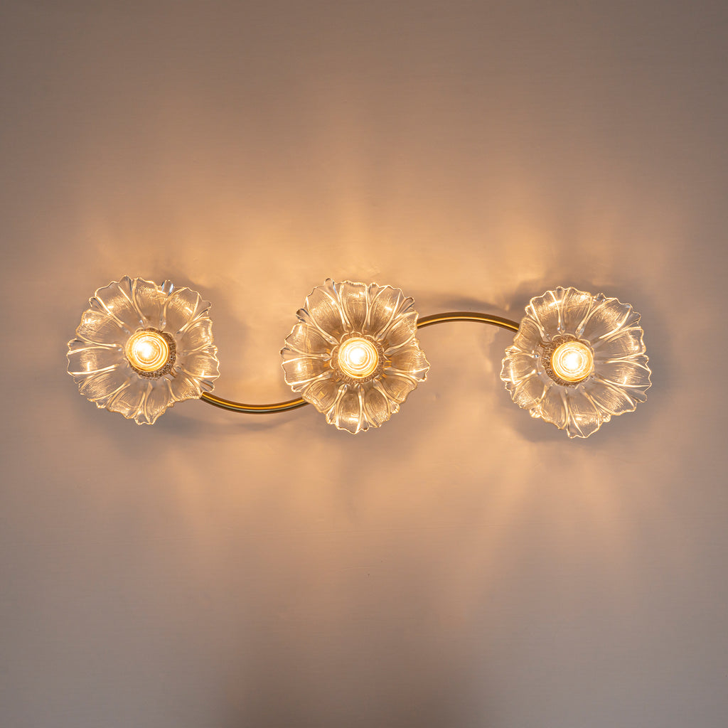 3-Light Gold Linear Flush Mount Ruffled Lotus Leaf Clear Glass Shades - product image 11 | Zenvolit