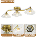 3-Light Gold Linear Flush Mount Ruffled Lotus Leaf Clear Glass Shades - product image 12 | Zenvolit