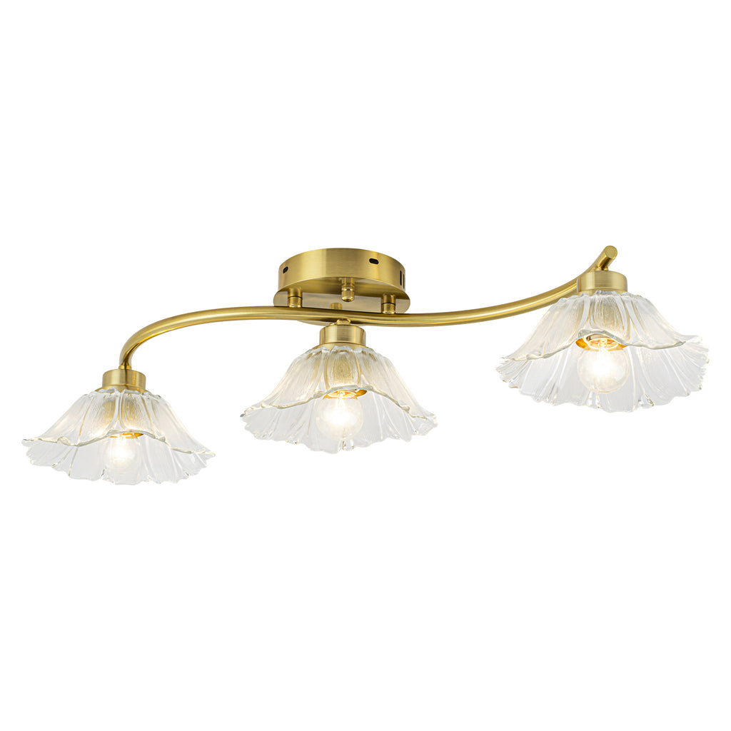 3-Light Gold Linear Flush Mount Ruffled Lotus Leaf Clear Glass Shades - product image 13 | Zenvolit