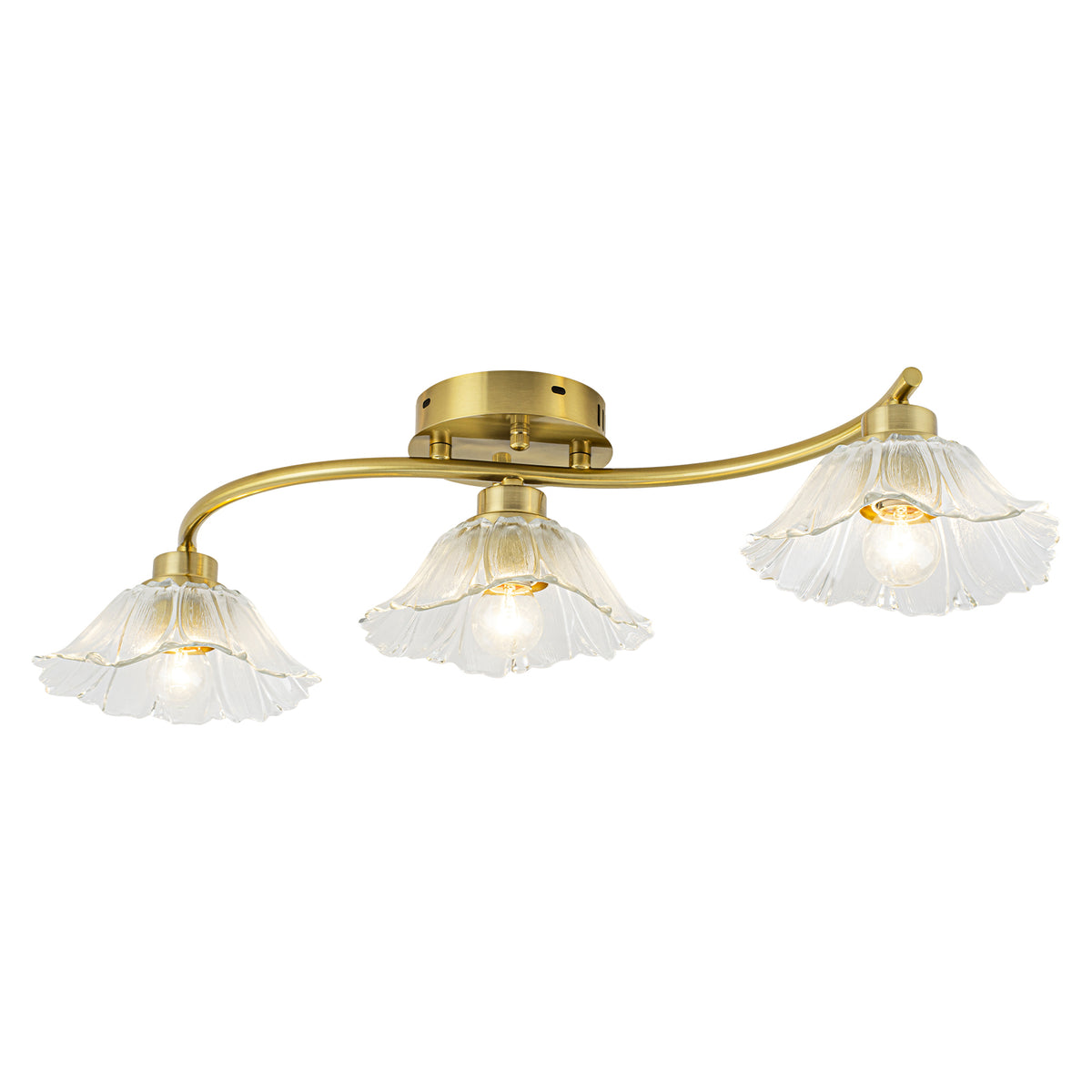 3-Light Gold Linear Flush Mount Ruffled Lotus Leaf Clear Glass Shades - product image 13 | Zenvolit