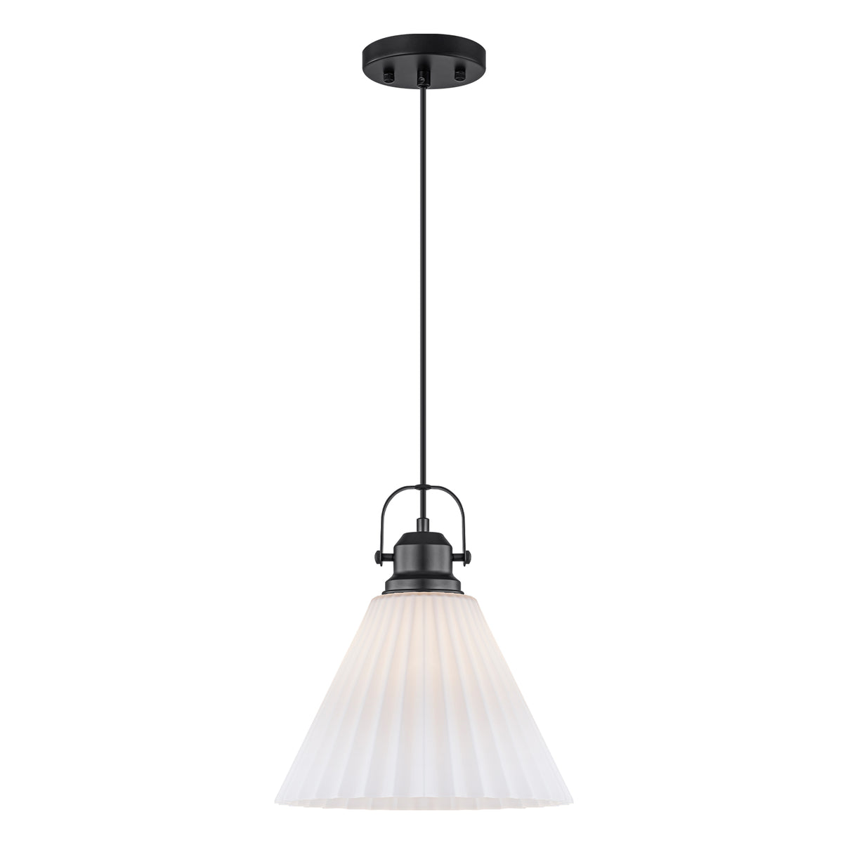 Modern Matte Black Pendant Light White Pleated Glass Shade Kitchen - product image 2 | Zenvolit