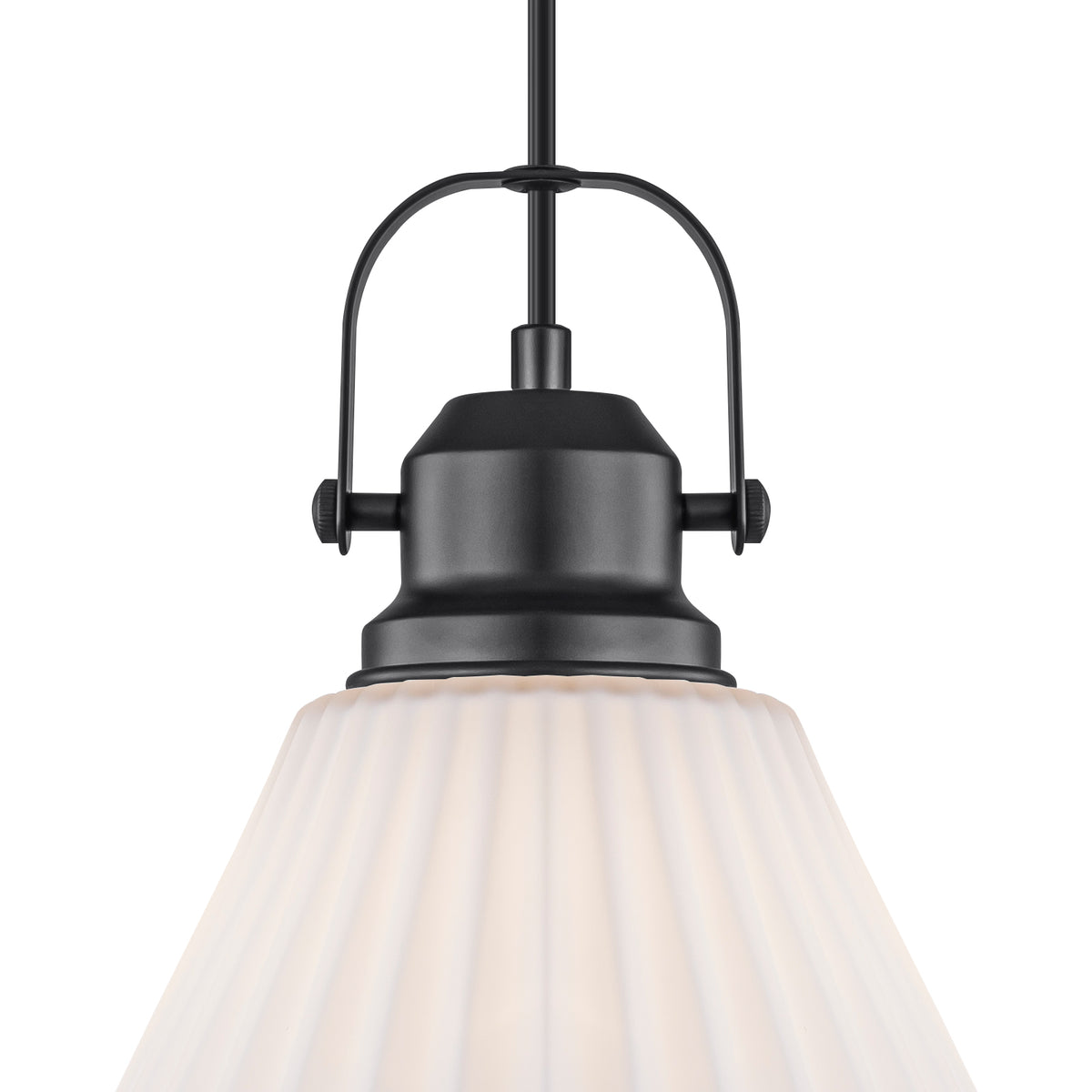Modern Matte Black Pendant Light White Pleated Glass Shade Kitchen - product image 3 | Zenvolit