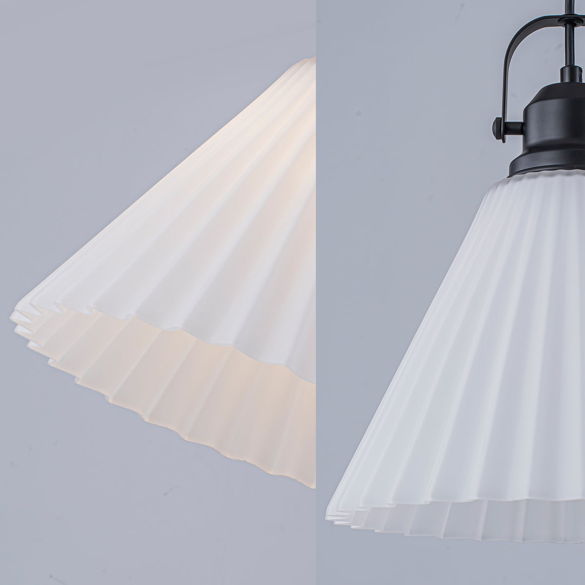 Modern Matte Black Pendant Light White Pleated Glass Shade Kitchen - product image 6 | Zenvolit