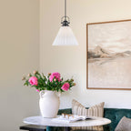 Modern Matte Black Pendant Light White Pleated Glass Shade Kitchen - product image 9 | Zenvolit