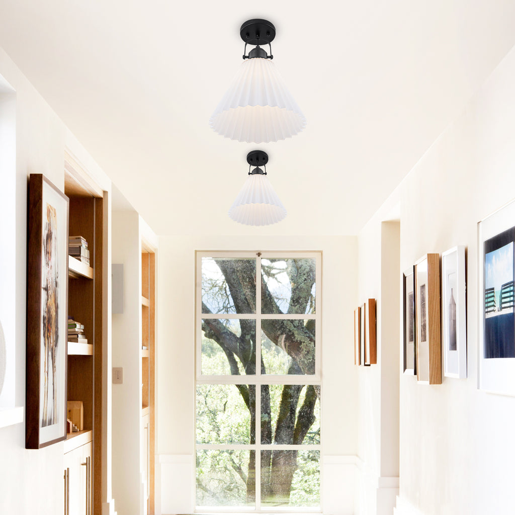 Modern Matte Black Pendant Light White Pleated Glass Shade Kitchen - product image 10 | Zenvolit