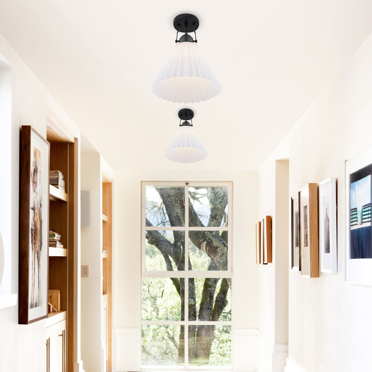 Modern Matte Black Pendant Light White Pleated Glass Shade Kitchen - product image 10 | Zenvolit