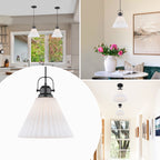 Modern Matte Black Pendant Light White Pleated Glass Shade Kitchen - product image 11 | Zenvolit