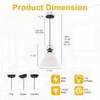 Modern Matte Black Pendant Light White Pleated Glass Shade Kitchen - product image 12 | Zenvolit