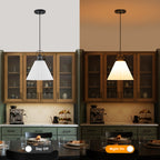 Modern Matte Black Pendant Light White Pleated Glass Shade Kitchen - product image 13 | Zenvolit