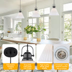Modern Matte Black Pendant Light White Pleated Glass Shade Kitchen - product image 14 | Zenvolit
