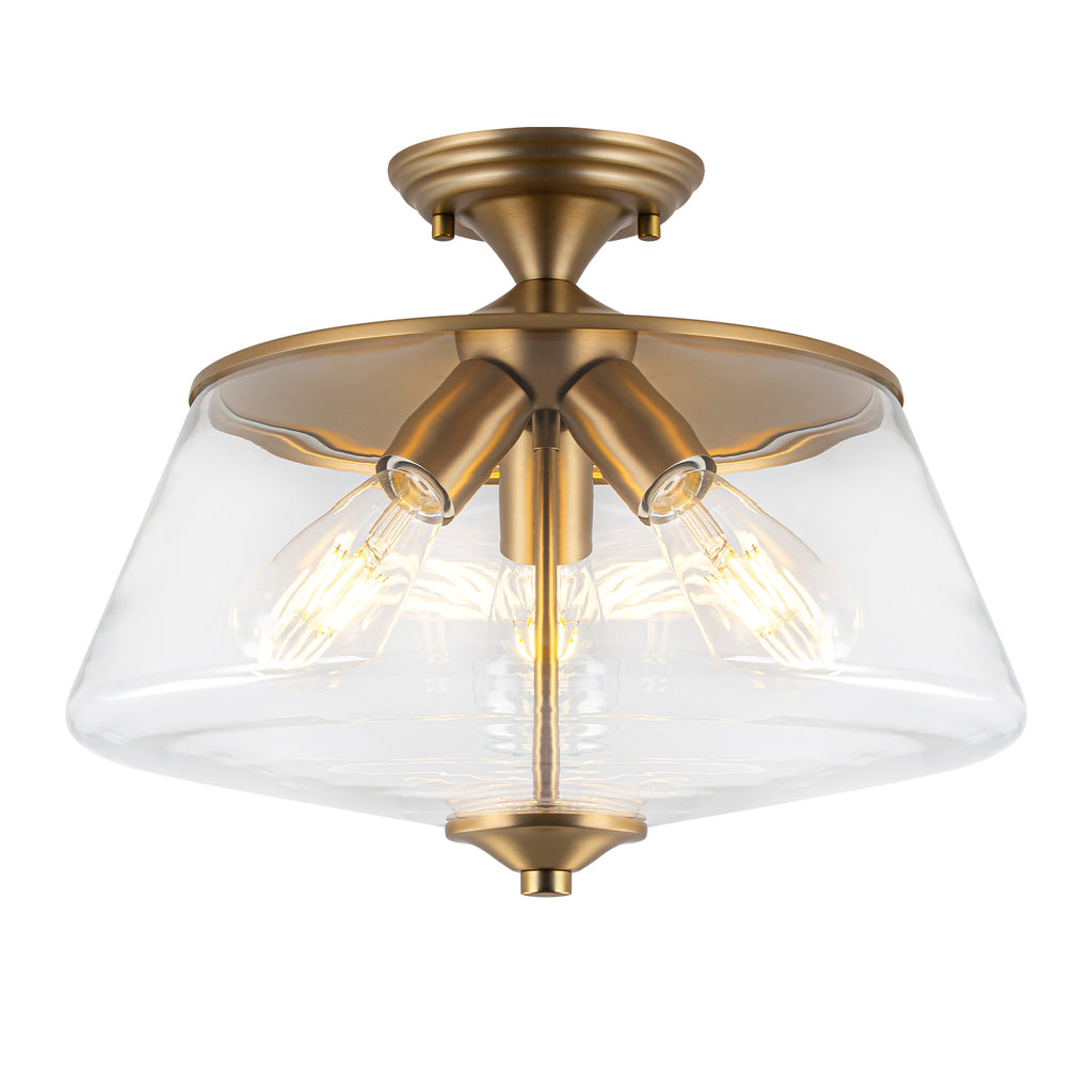 3-Light Matte Brass Flush Mount Ceiling Light with Clear Glass Shade - product image 11 | Zenvolit
