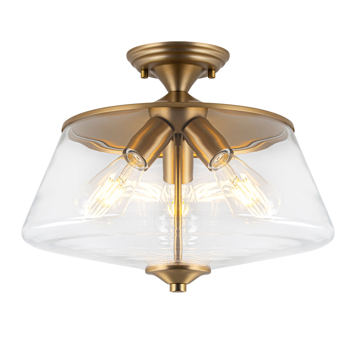 3-Light Matte Brass Flush Mount Ceiling Light with Clear Glass Shade - product image 11 | Zenvolit