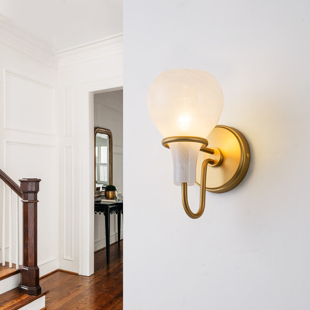 Modern Gold Vanity Light with Clouded Glass Bulb-Vase Shades Bathroom - product image 3 | Zenvolit