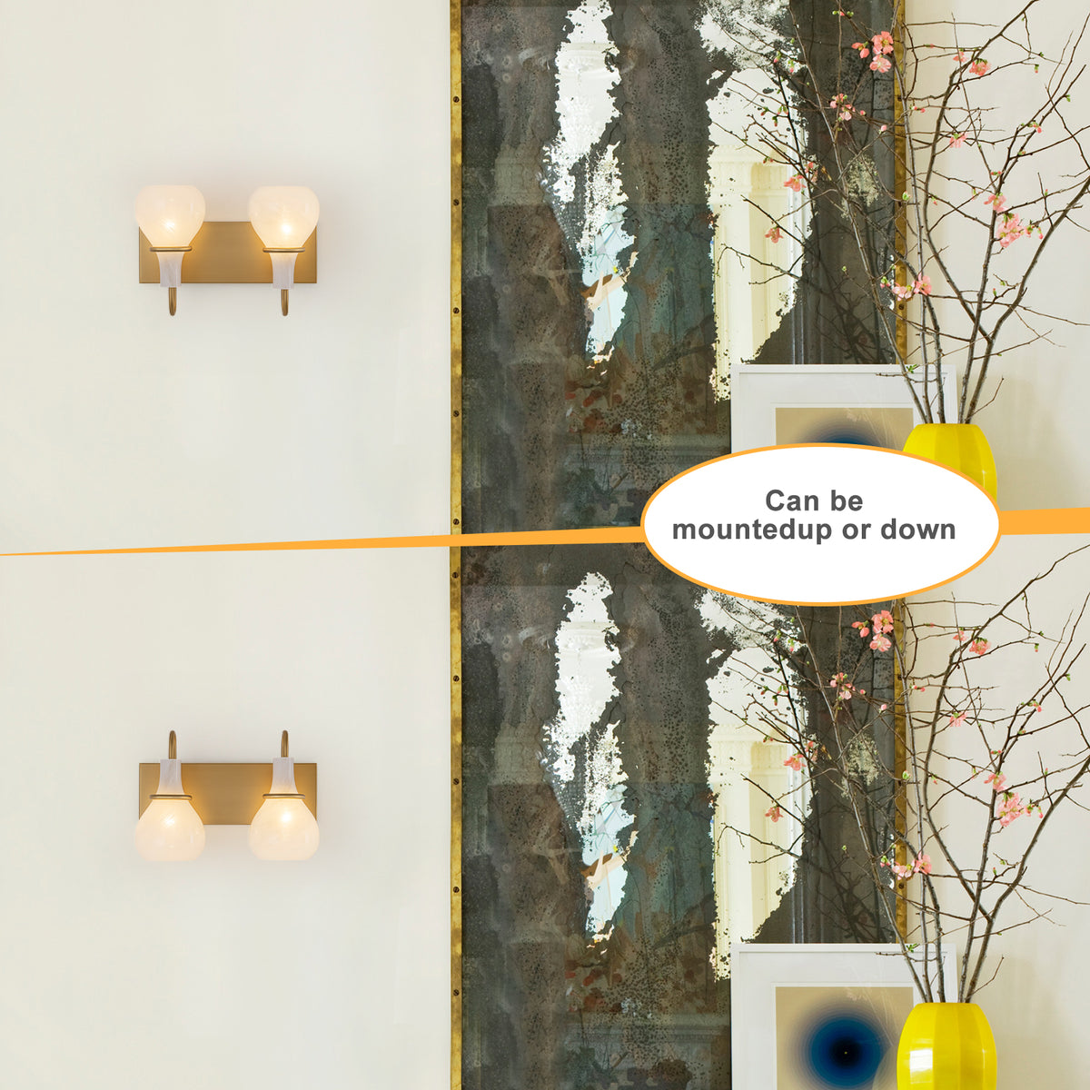 Modern Gold Vanity Light with Clouded Glass Bulb-Vase Shades Bathroom - product image 1 | Zenvolit