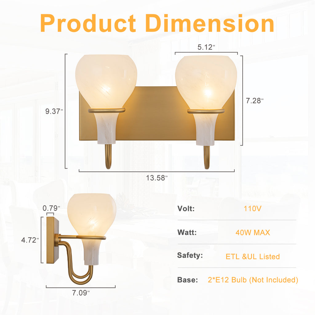 Modern Gold Vanity Light with Clouded Glass Bulb-Vase Shades Bathroom - product image 9 | Zenvolit