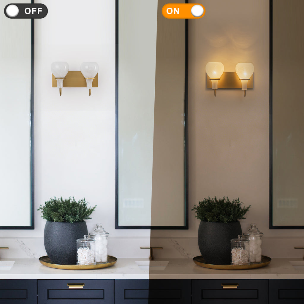 Modern Gold Vanity Light with Clouded Glass Bulb-Vase Shades Bathroom - product image 10 | Zenvolit