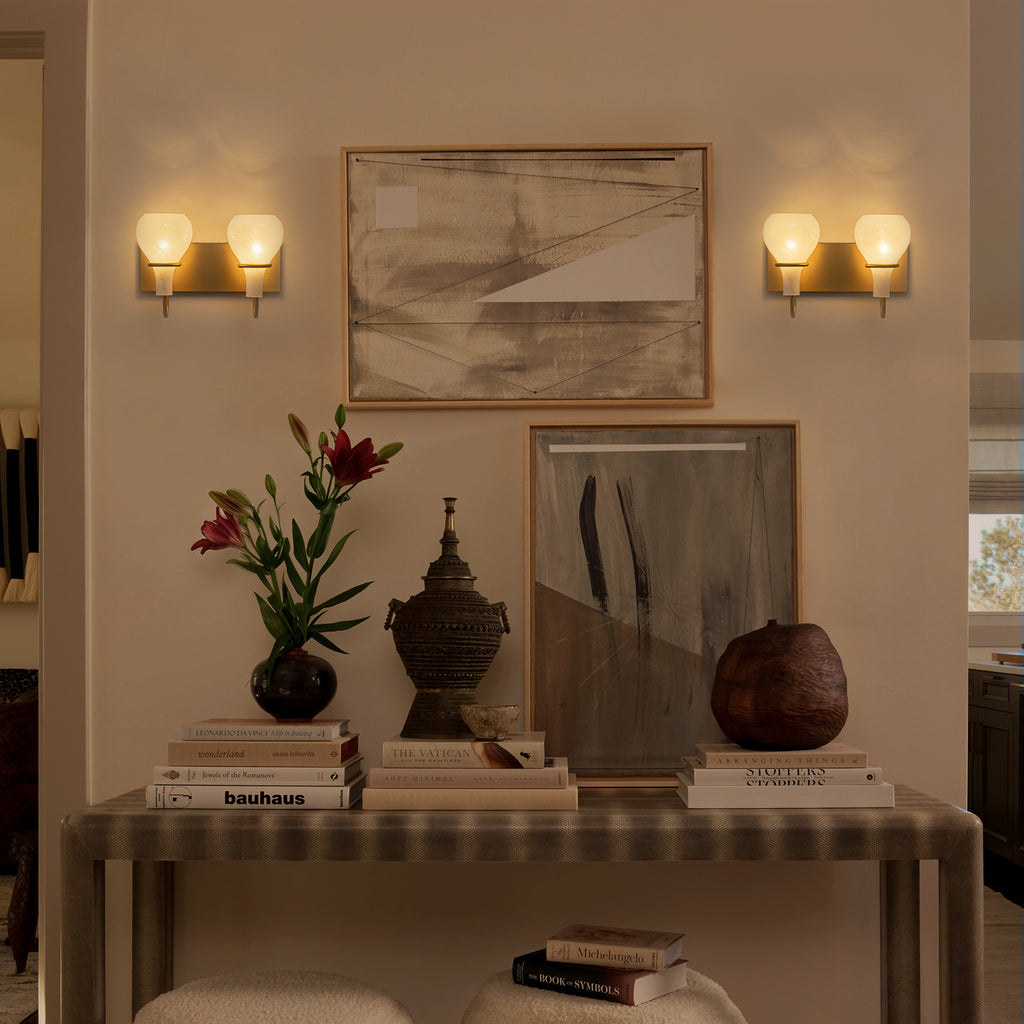 Modern Gold Vanity Light with Clouded Glass Bulb-Vase Shades Bathroom - product image 12 | Zenvolit