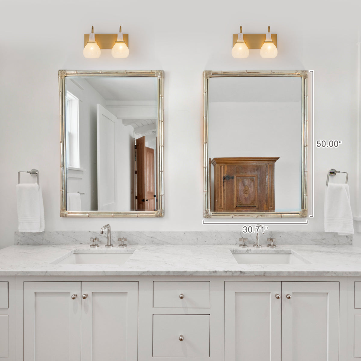Modern Gold Vanity Light with Clouded Glass Bulb-Vase Shades Bathroom - product image 15 | Zenvolit