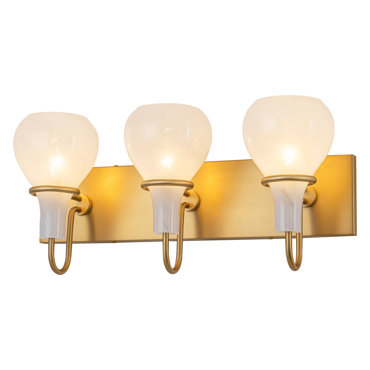 Modern Gold Vanity Light with Clouded Glass Bulb-Vase Shades Bathroom - product image 2 | Zenvolit