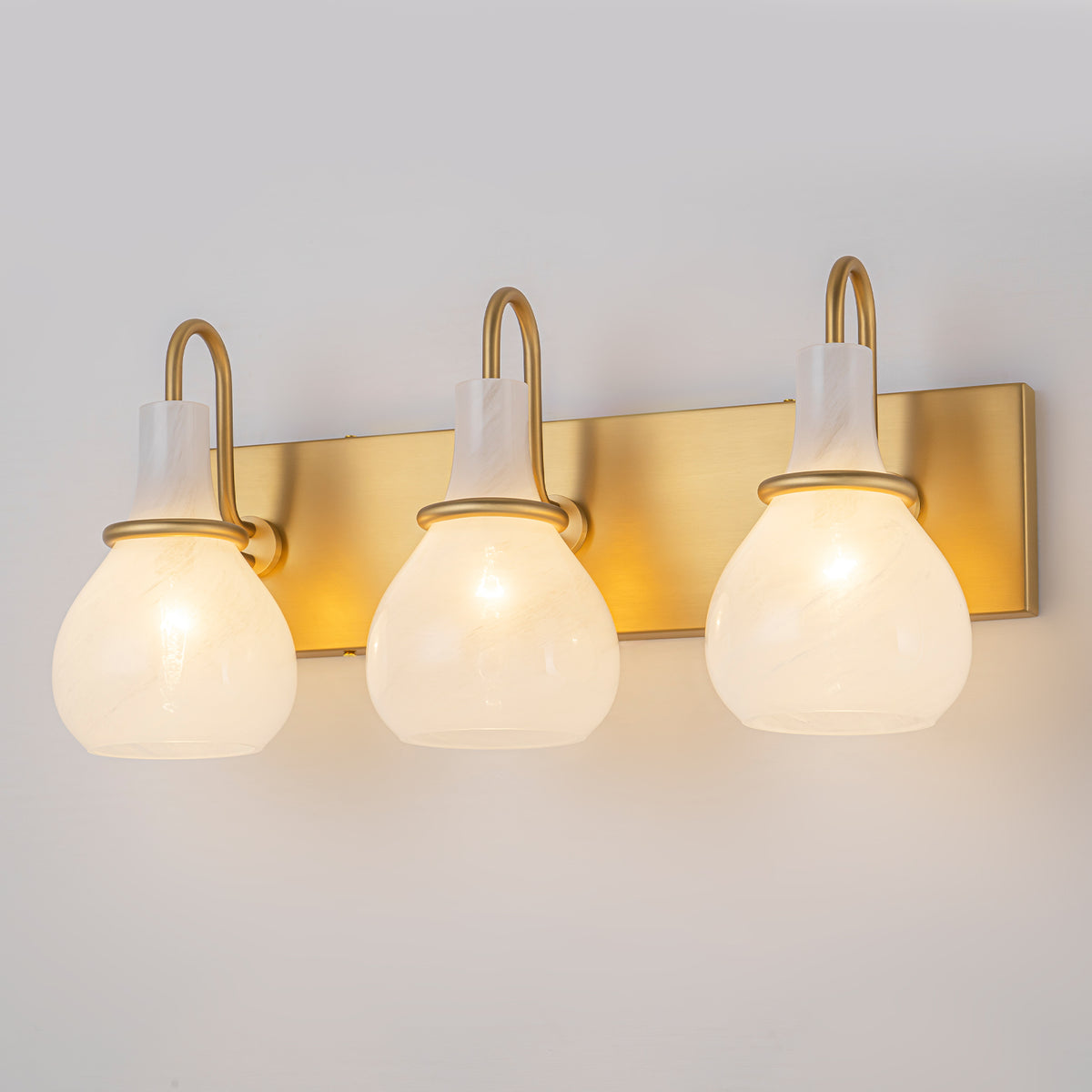 Modern Gold Vanity Light with Clouded Glass Bulb-Vase Shades Bathroom - product image 4 | Zenvolit