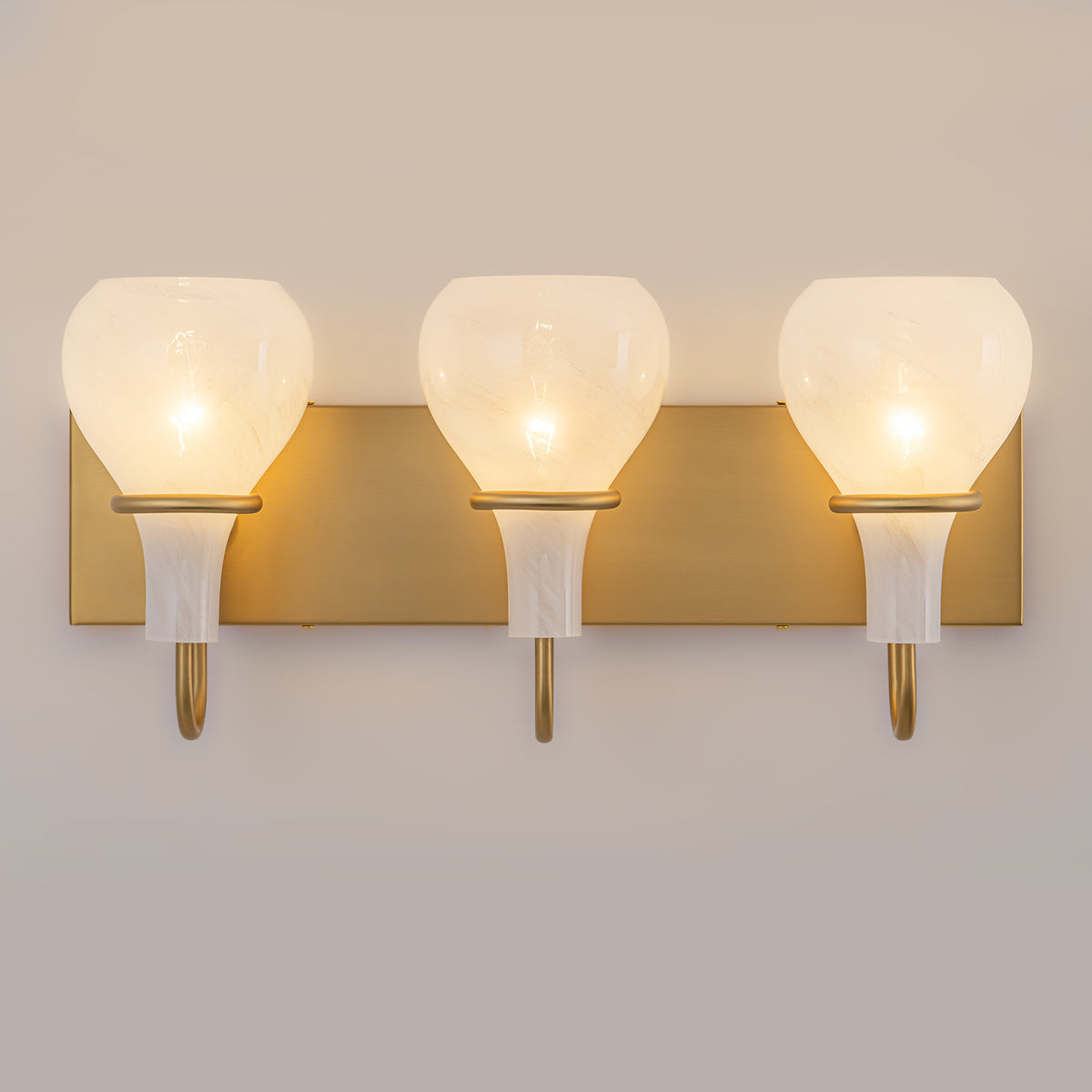 Modern Gold Vanity Light with Clouded Glass Bulb-Vase Shades Bathroom - product image 6 | Zenvolit