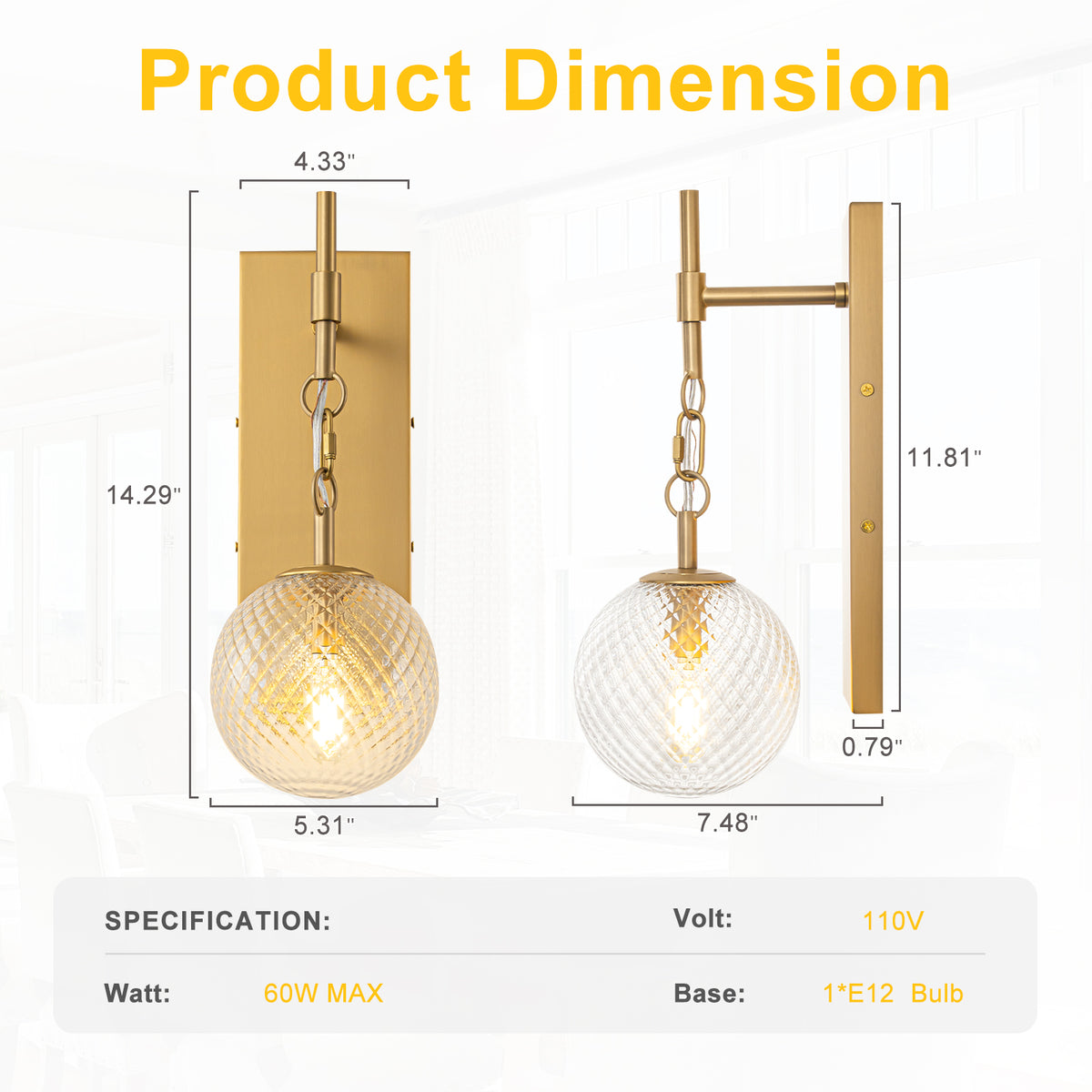 Modern Luxury Wall Sconce Vanity Wall Light Clear Glass Globe Shade - product image 11 | Zenvolit