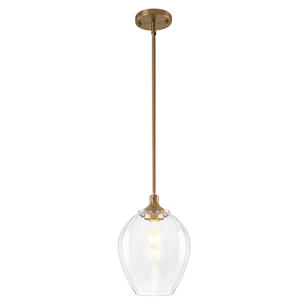 Modern Matte Brass Pendant Light Teardrop Ribbed Clear Glass Shade - product image 2 | Zenvolit