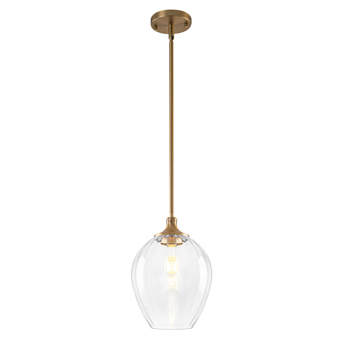 Modern Matte Brass Pendant Light Teardrop Ribbed Clear Glass Shade - product image 2 | Zenvolit