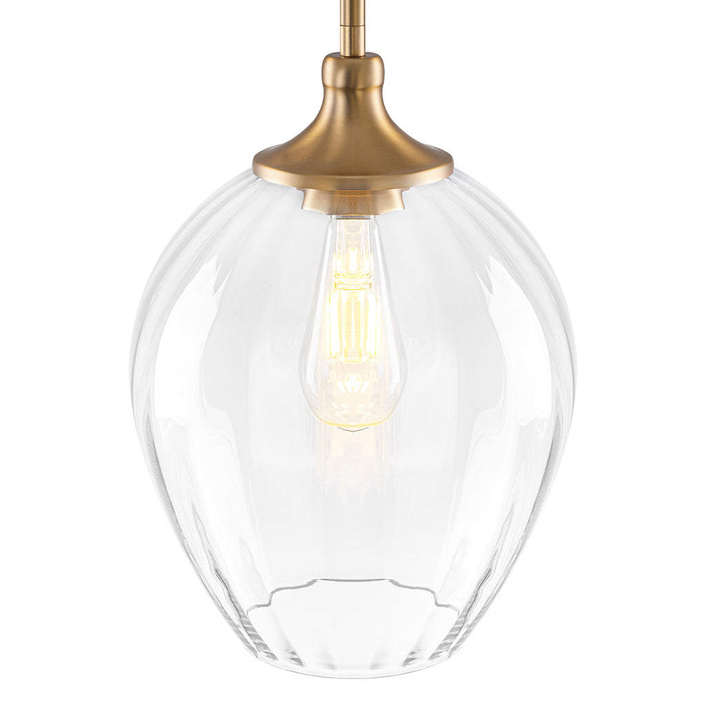 Modern Matte Brass Pendant Light Teardrop Ribbed Clear Glass Shade - product image 3 | Zenvolit