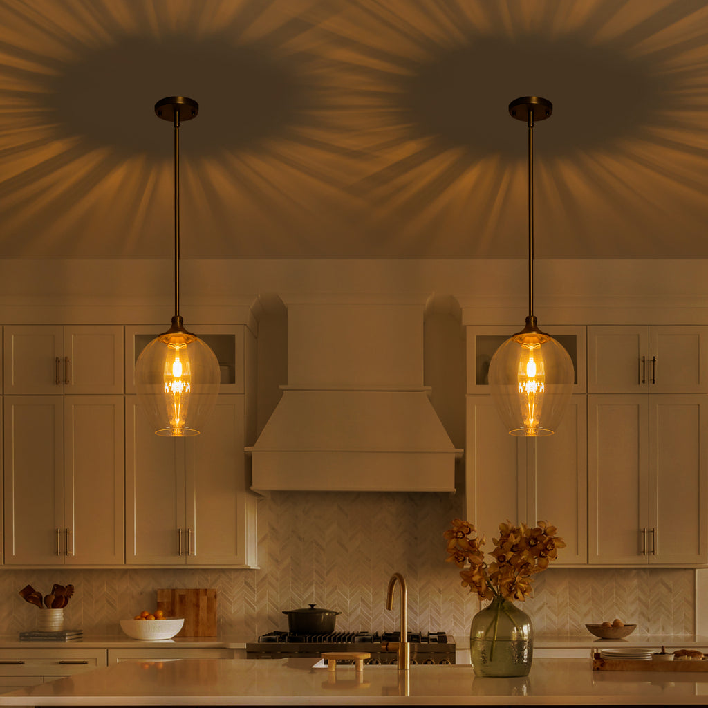 Modern Matte Brass Pendant Light Teardrop Ribbed Clear Glass Shade - product image 6 | Zenvolit
