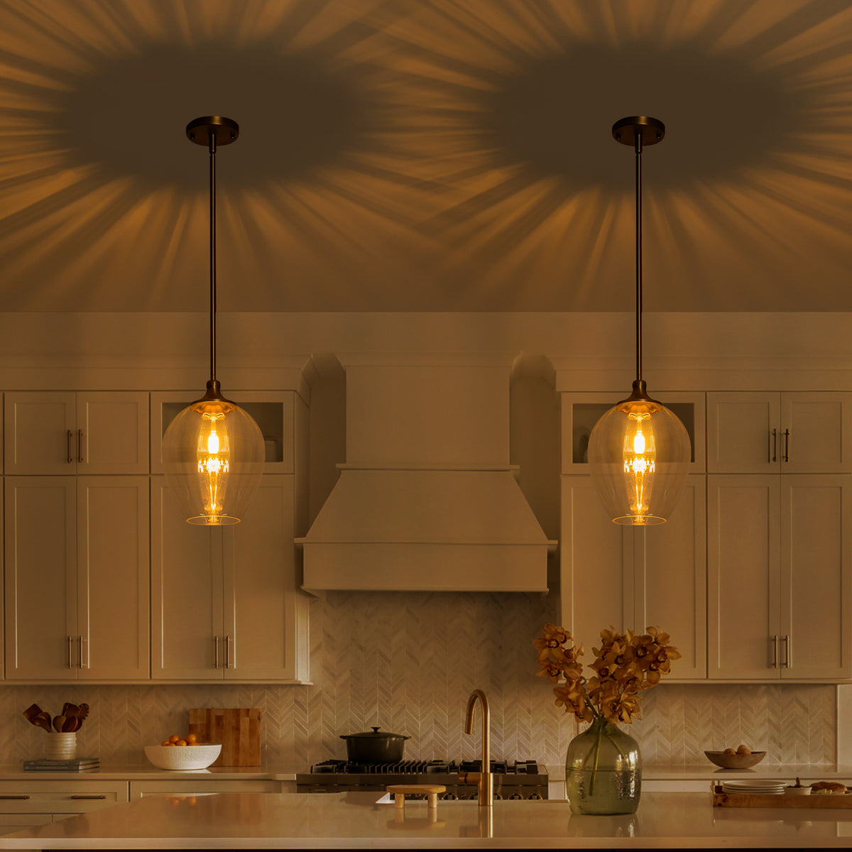 Modern Matte Brass Pendant Light Teardrop Ribbed Clear Glass Shade - product image 6 | Zenvolit