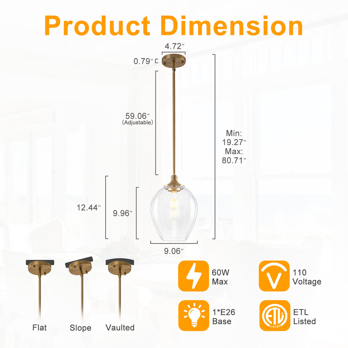 Modern Matte Brass Pendant Light Teardrop Ribbed Clear Glass Shade - product image 11 | Zenvolit