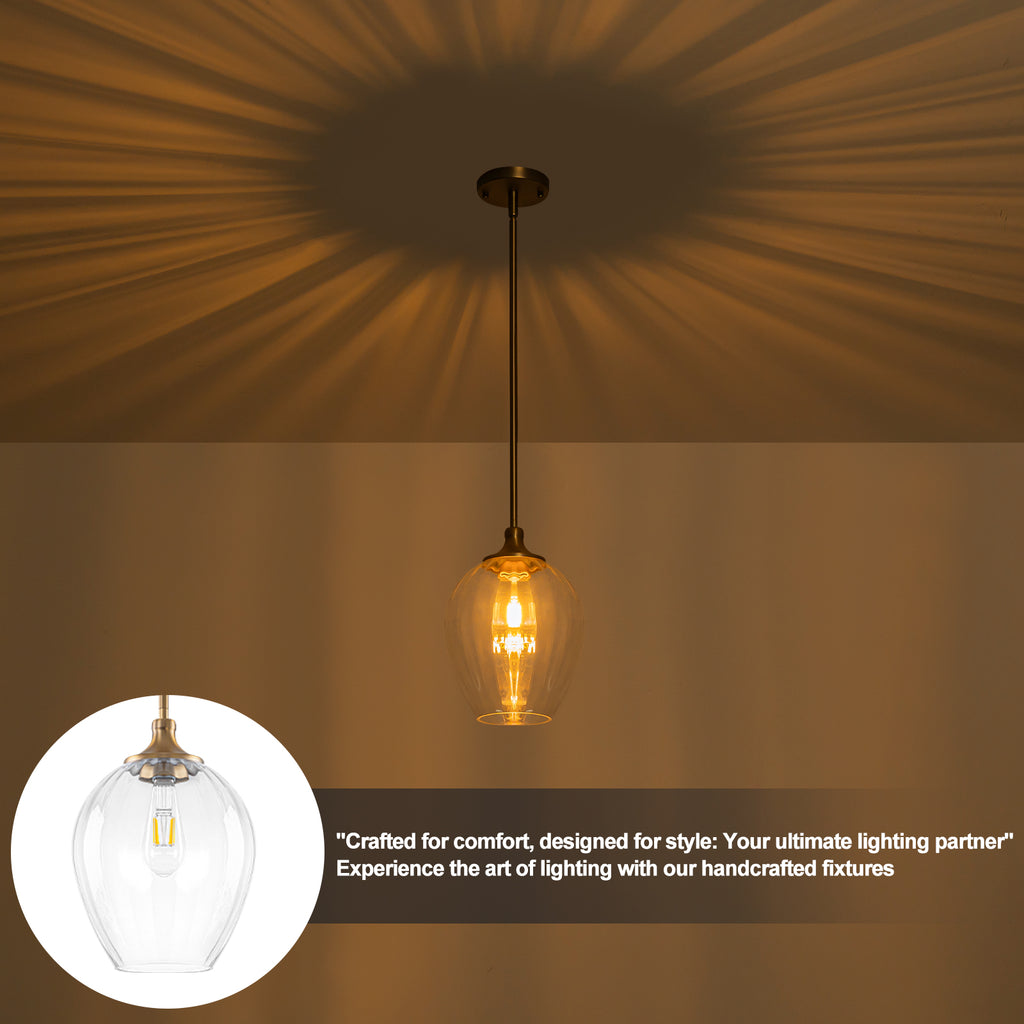 Modern Matte Brass Pendant Light Teardrop Ribbed Clear Glass Shade - product image 13 | Zenvolit
