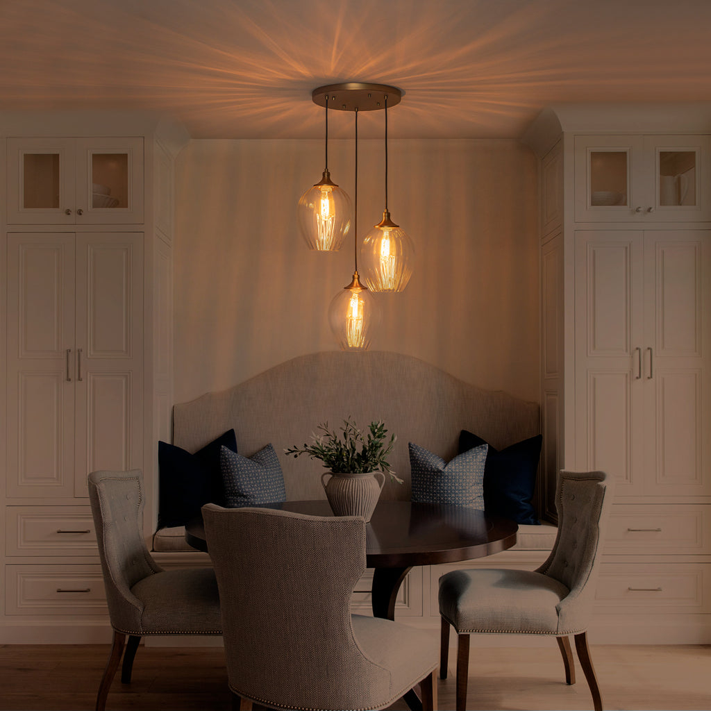 3-Light Modern Cluster Hanging Pendant Light Ribbed Clear Glass - product image 3 | Zenvolit