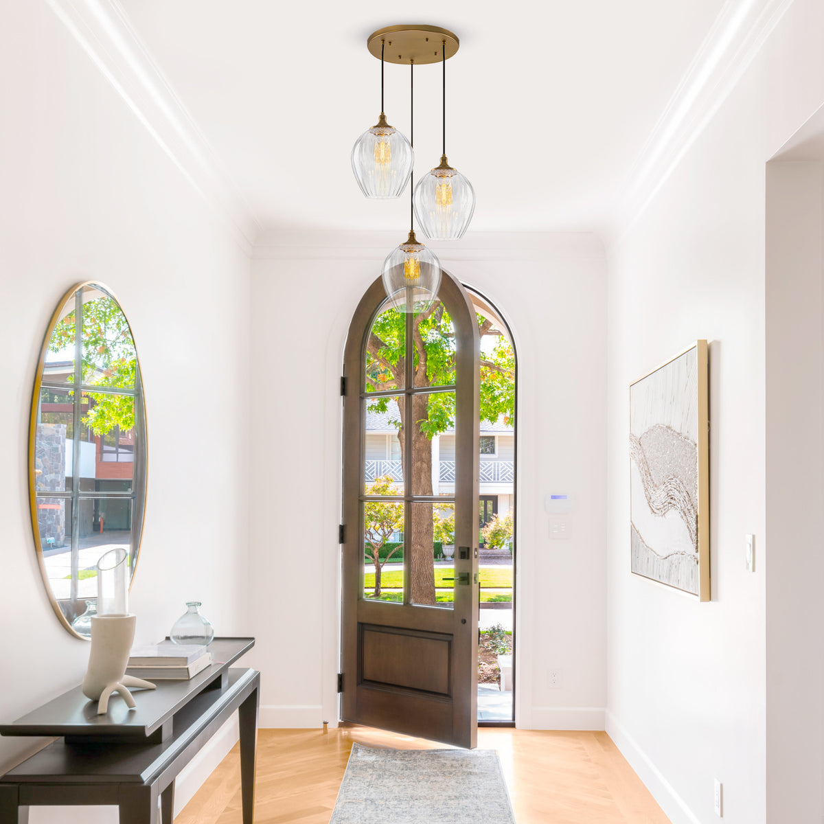 3-Light Modern Cluster Hanging Pendant Light Ribbed Clear Glass - product image 6 | Zenvolit