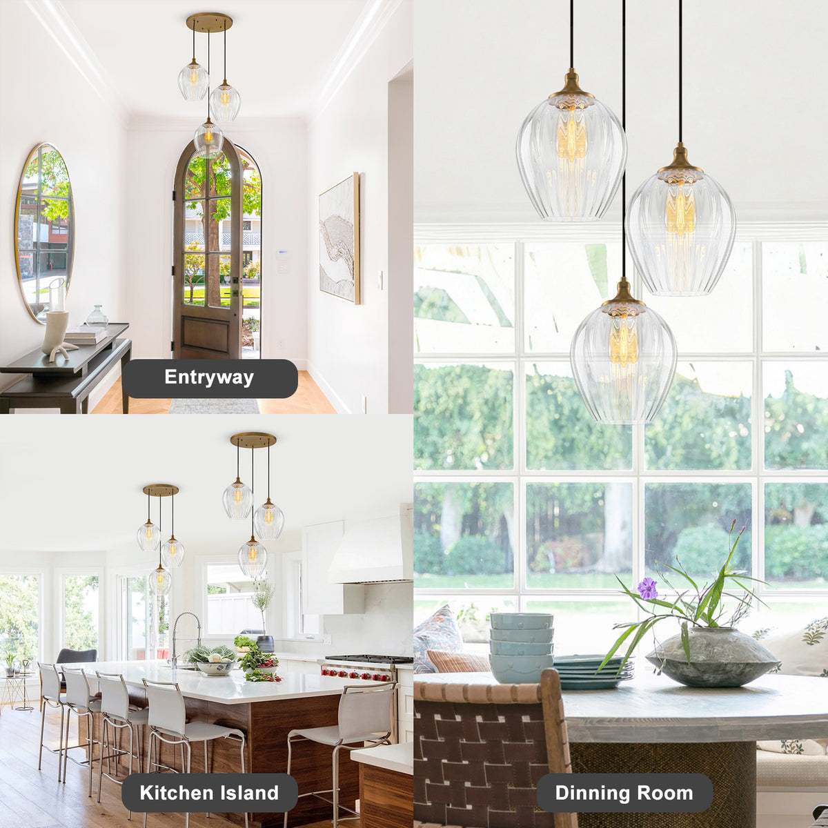 3-Light Modern Cluster Hanging Pendant Light Ribbed Clear Glass - product image 7 | Zenvolit