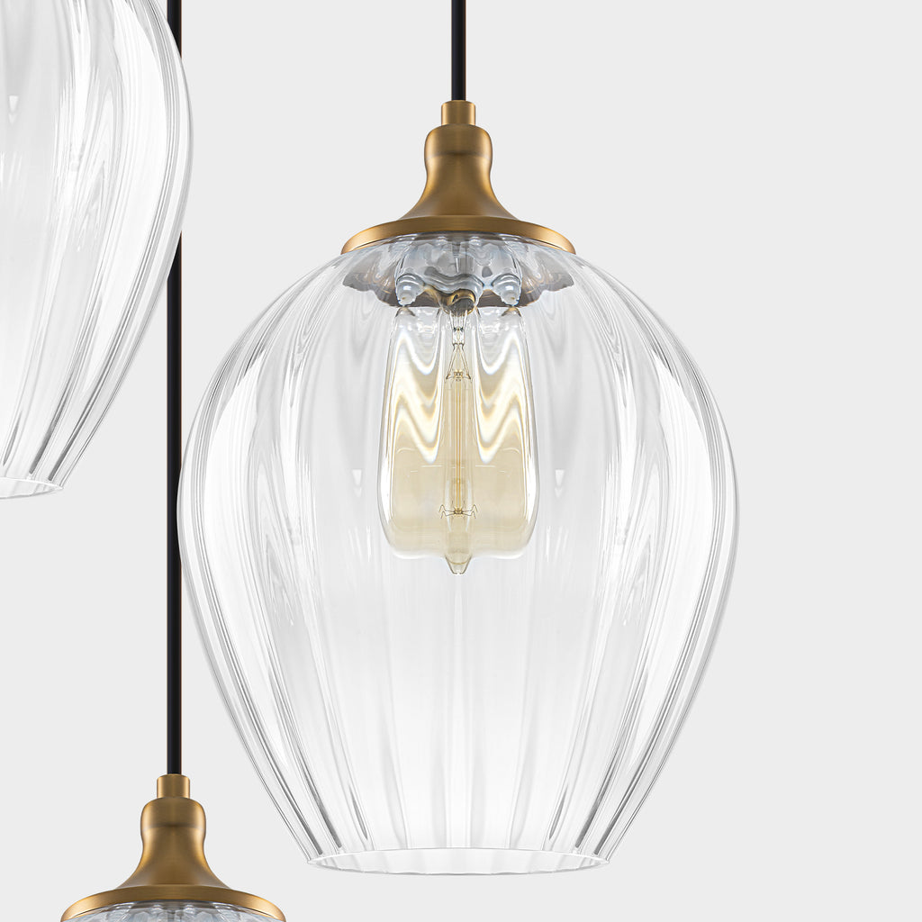 3-Light Modern Cluster Hanging Pendant Light Ribbed Clear Glass - product image 8 | Zenvolit