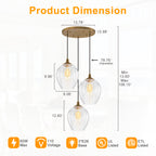 3-Light Modern Cluster Hanging Pendant Light Ribbed Clear Glass - product image 9 | Zenvolit