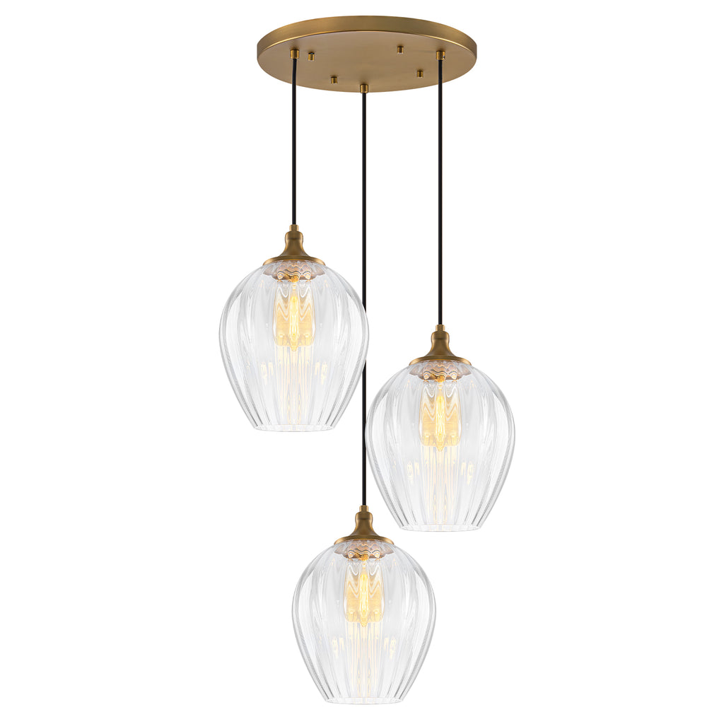 3-Light Modern Cluster Hanging Pendant Light Ribbed Clear Glass - product image 12 | Zenvolit