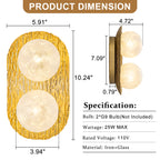 2-Light Textured Gold Metal Wall Sconce Frosted Crackled Glass Globe - product image 7 | Zenvolit