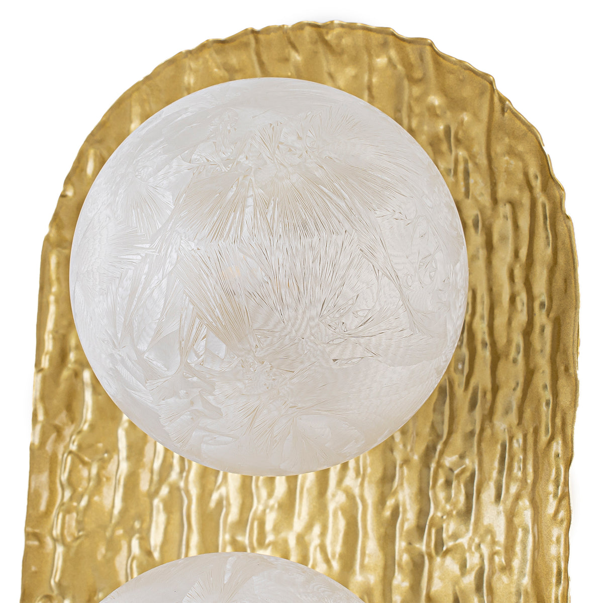 2-Light Textured Gold Metal Wall Sconce Frosted Crackled Glass Globe - product image 9 | Zenvolit