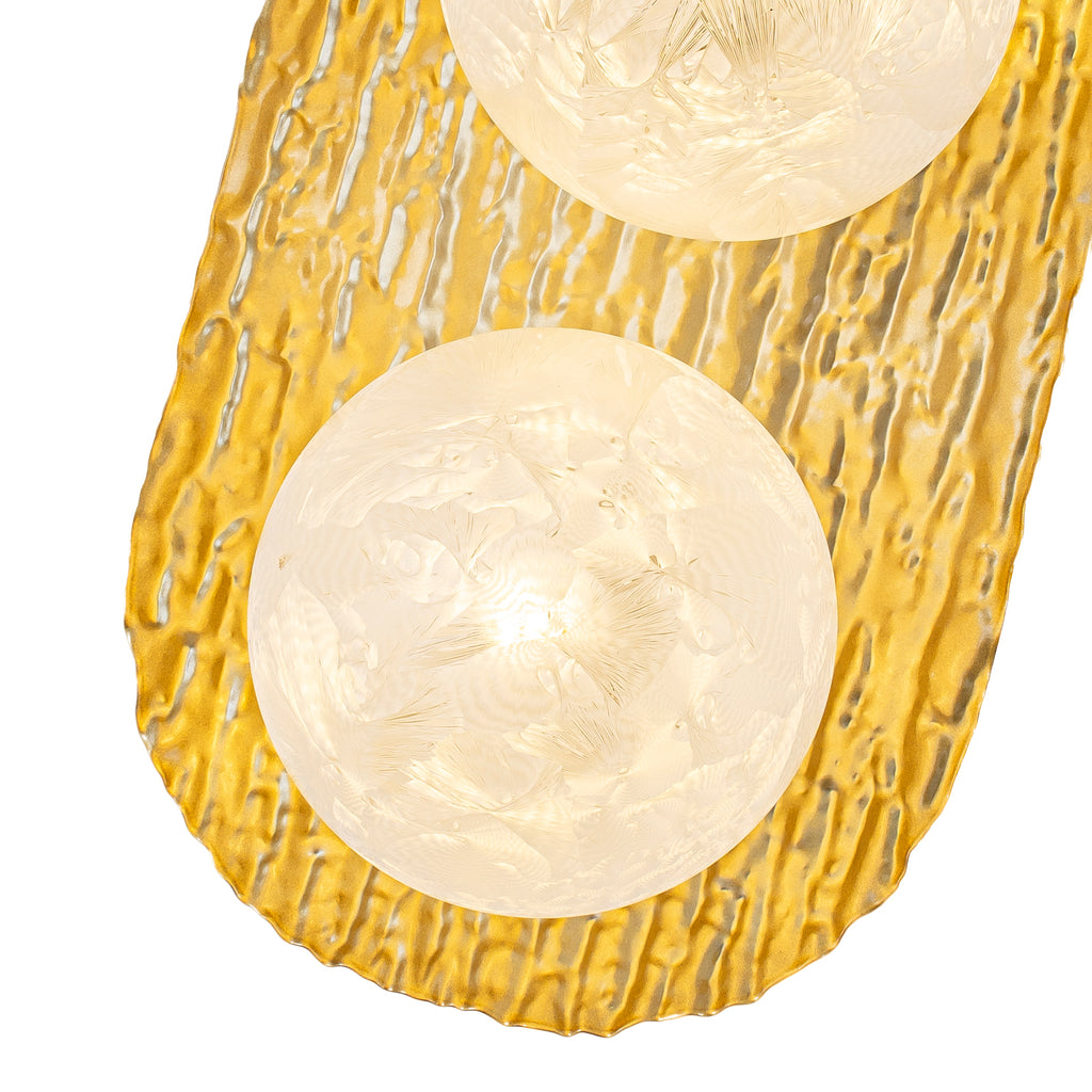 2-Light Textured Gold Metal Wall Sconce Frosted Crackled Glass Globe - product image 10 | Zenvolit