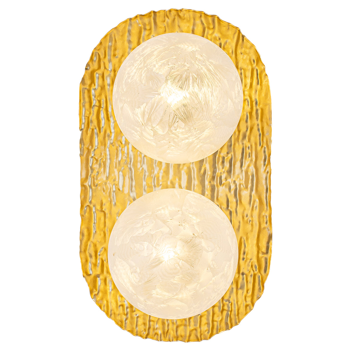 2-Light Textured Gold Metal Wall Sconce Frosted Crackled Glass Globe - product image 11 | Zenvolit