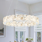 Ring Chrome LED Chandelier Textured Clear & Frosted Crystal Panels - product image 1 | Zenvolit