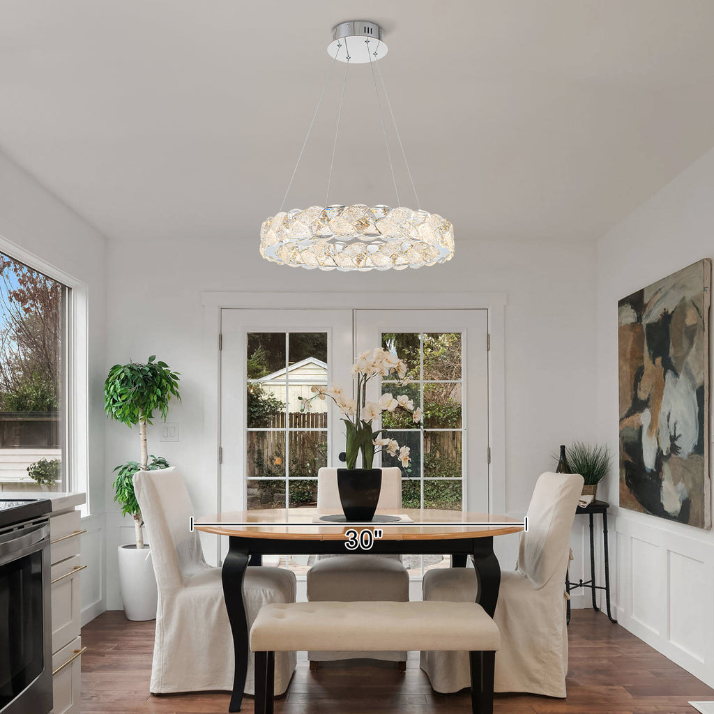 Ring Chrome LED Chandelier Textured Clear & Frosted Crystal Panels - product image 2 | Zenvolit