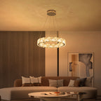 Ring Chrome LED Chandelier Textured Clear & Frosted Crystal Panels - product image 3 | Zenvolit