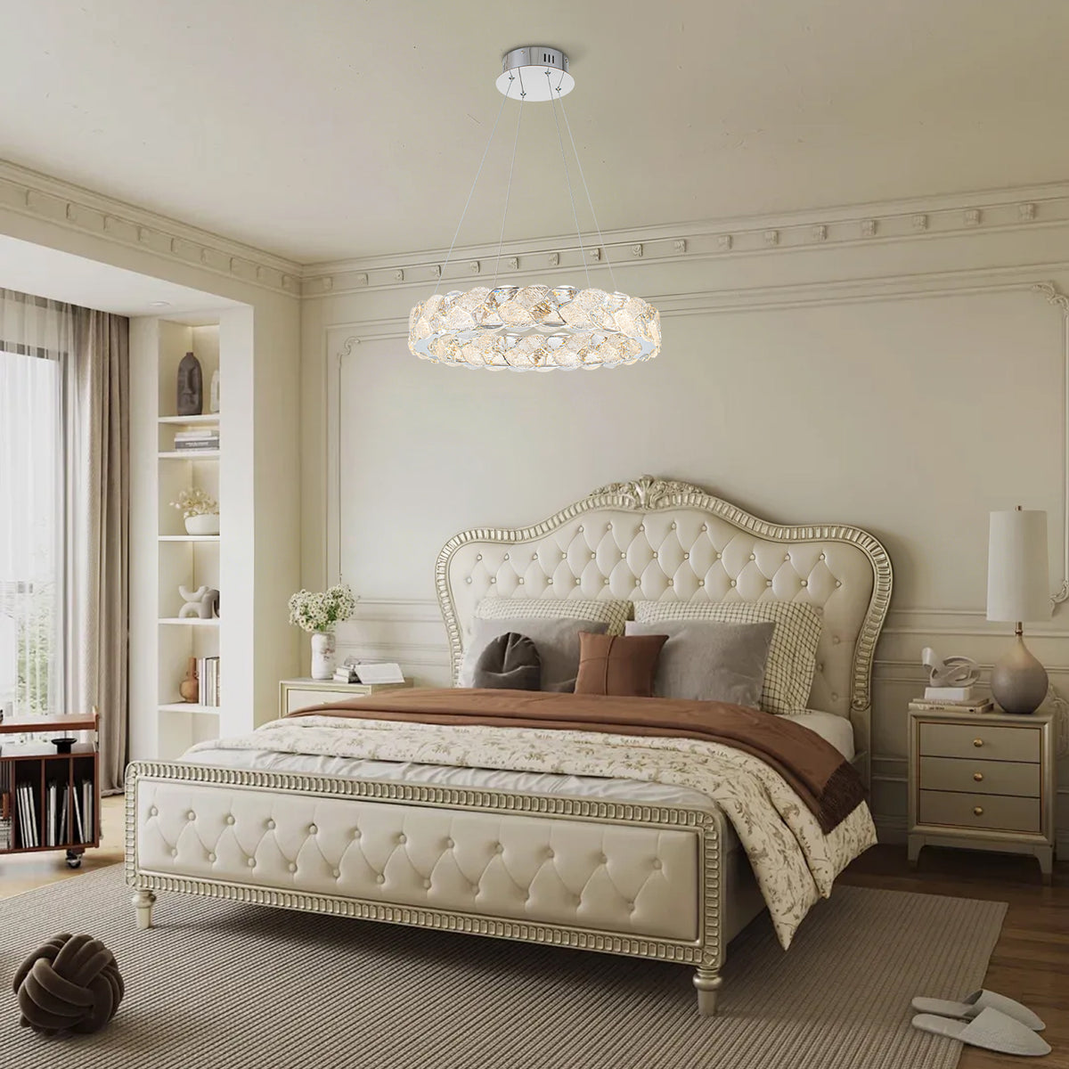 Ring Chrome LED Chandelier Textured Clear & Frosted Crystal Panels - product image 5 | Zenvolit
