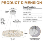 Ring Chrome LED Chandelier Textured Clear & Frosted Crystal Panels - product image 7 | Zenvolit